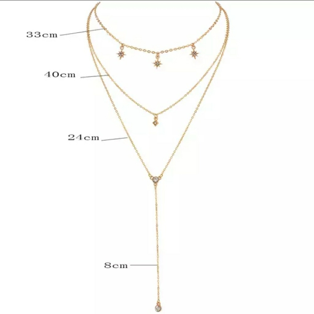NEW Gold Triple Layer Star Lariat Choker Necklace - Picture 2 of 6